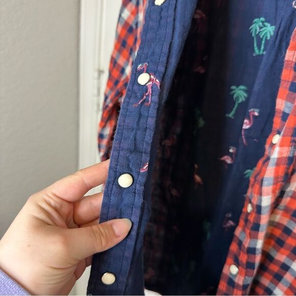 Chubbies Flip it Reverse It Reversible Flamingos Snap Button Plaid Shirt Sz M - Picture 8 of 9